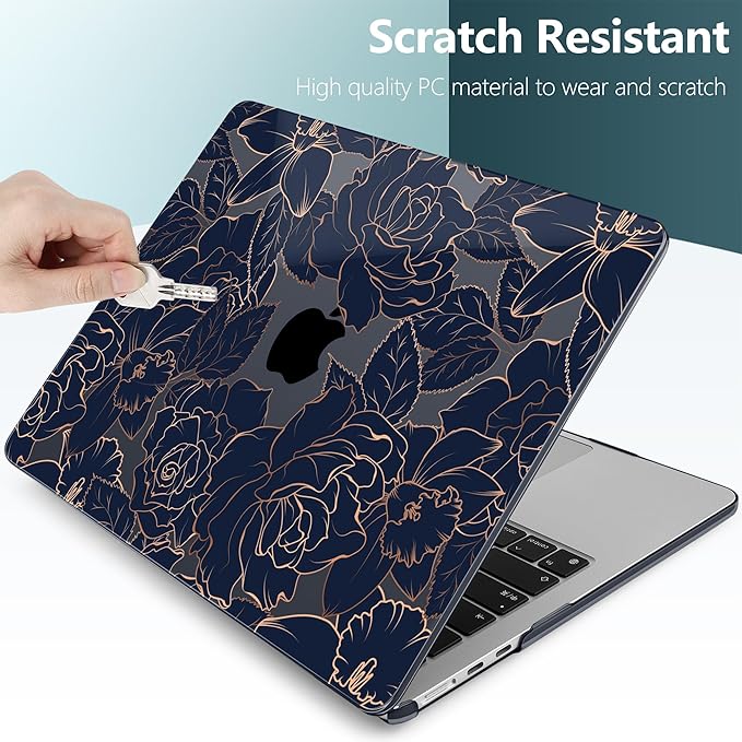 TWOLSKOO for MacBook Air 13 inch Case M5 2026 M4 2025 M3 M2 2024-2022 A3449 A3240 A3113 A2681, Plastic Hard Shell & Keyboard Cover & Screen Film for MacBook Air 13.6 inch Case, Elegant Roses