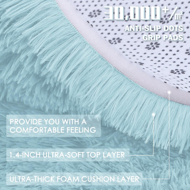OLANLY 2x8 Machine Washable Runner Rugs for Hallway, Soft Fluffy Shaggy Bedside Rugs for Bedroom, Living Room, Indoor Floor Carpet for Kids Girls and Boys, Home Decor Aesthetic, Light Blue
