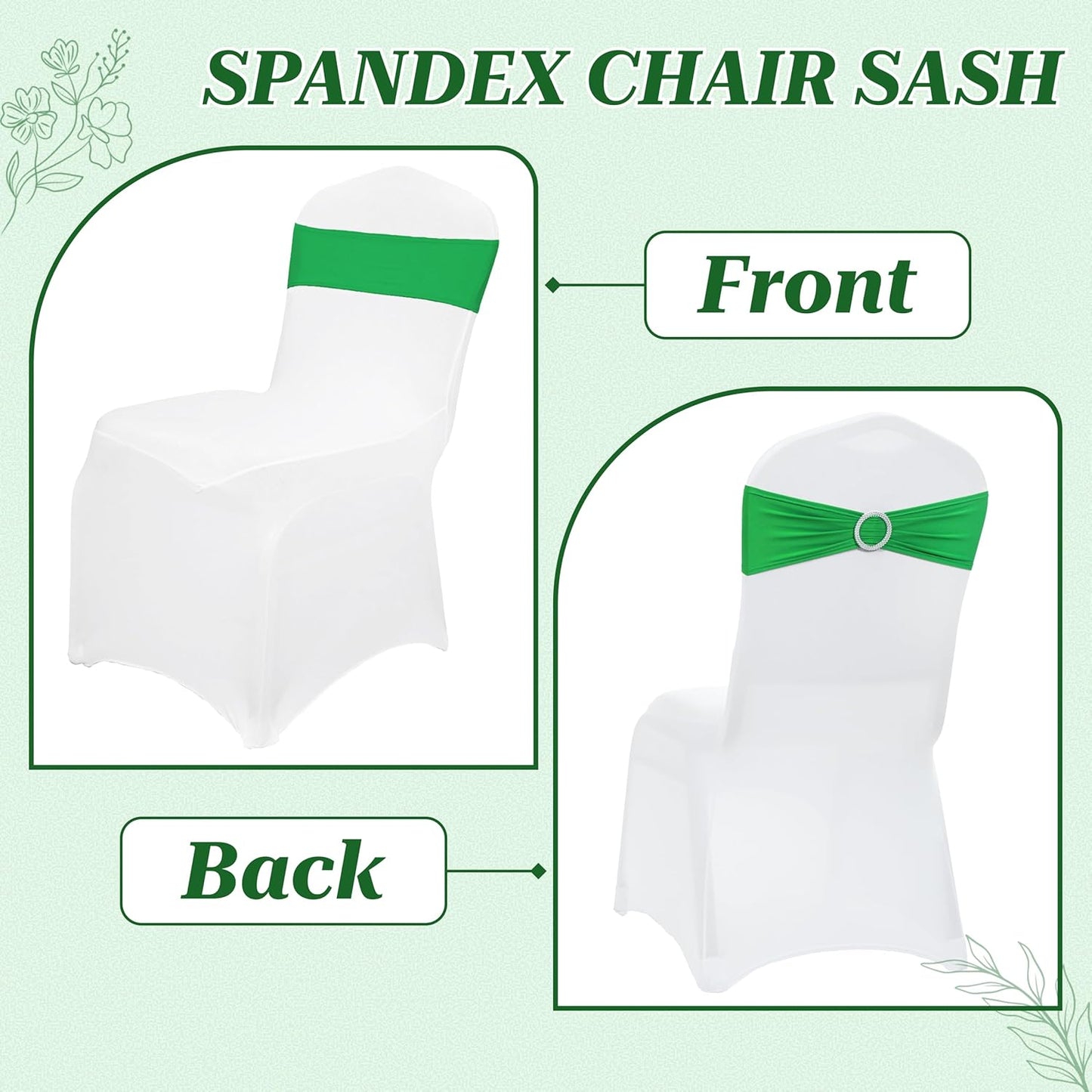 MDS Spandex Chair Sashes - Universal Fit Elastic Stretch Ties with Buckle | Pack of 25 - Light Green