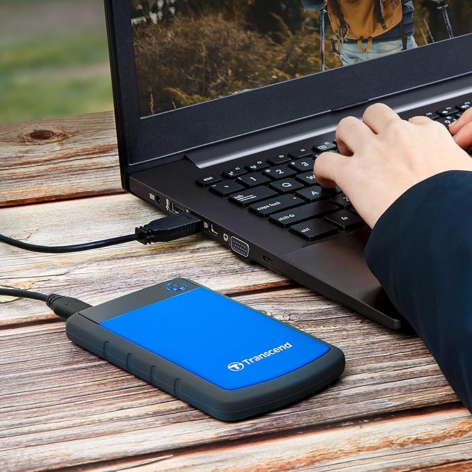 Transcend StoreJet 1TB External Hard Drive, for PS4/PC/Mac/Desktop/Laptop/Xbox, USB3.1(5Gbps)Type-A Portable HDD, One Touch Auto-Backup/Shock Resistant/Three-stage shock protection system(TS1TSJ25H3B)