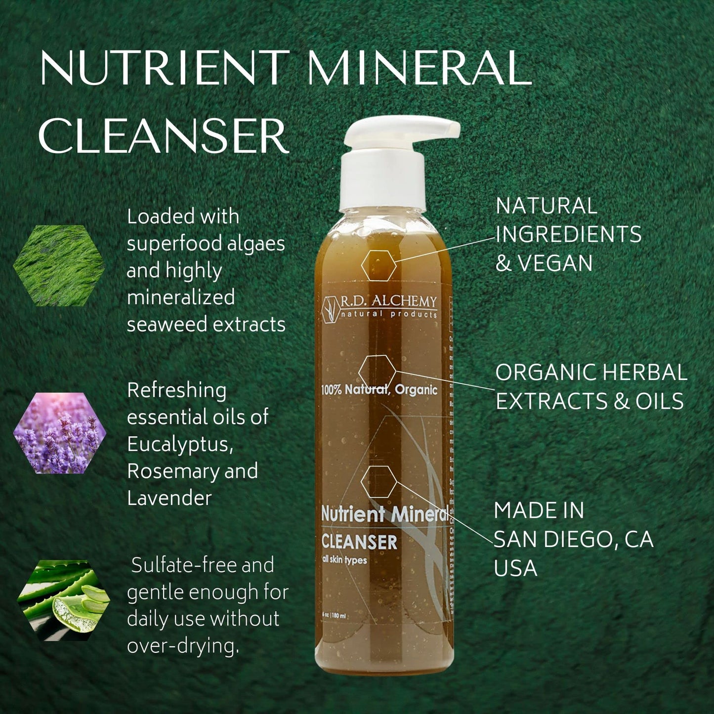 RD Alchemy - Natural & Organic Nutrient Mineral Cleanser - Detoxifying Face Wash with Seaweeds, Spirulina, Chlorella, Kelp & Noni to Purify and Cleanse while Nourishing Stressed, Congested Skin.