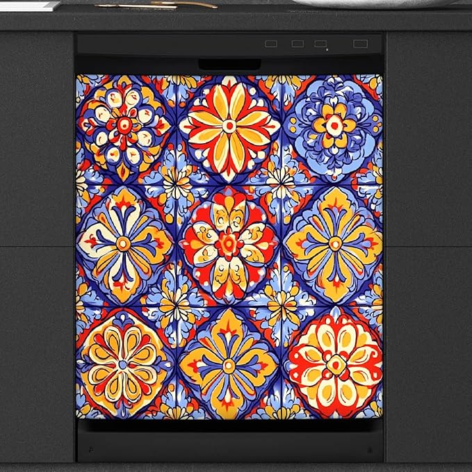 Dishwasher Magnet Cover Vibrant Ethnic Mexican Ceramic Reusable Dishwasher Magnetic Cover Sticker Decorative Dish Washer Door Cover Panel for Home Kitcen Appliance, 21x26 in