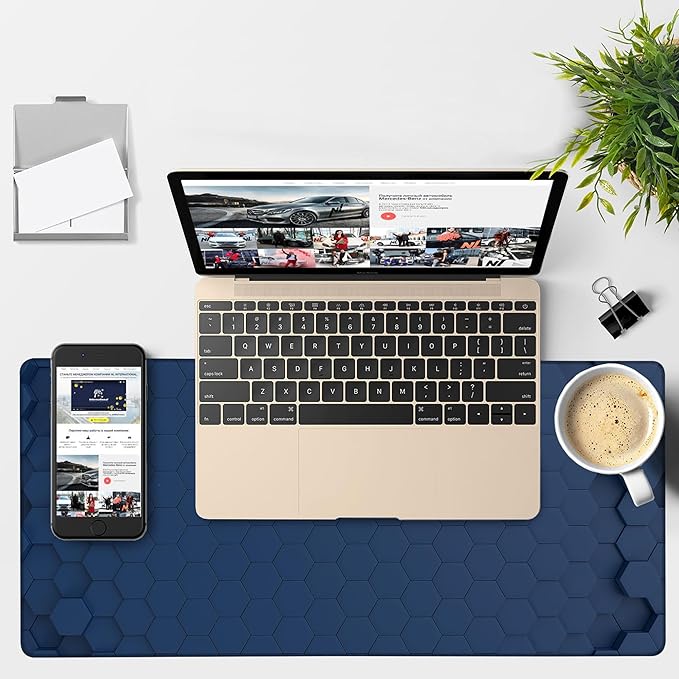 NITAHHHY Large Mouse Pad Hexagon Style Gaming Desk Pad Computer Keyboard Non-Slip Waterproof Mouse Mat with Rubber Base and Stitched Edges Entertainment Office Writing Desk Mat 35.4 x 15.7 Inches