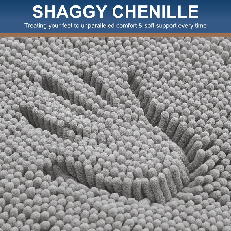 Smiry Bathroom Rugs Sets 2 Piece, Soft Absorbent Chenille Machine Washable Non Slip Shaggy Bath Rug Set for Tub, Shower, and Floor (30x20+24x16, Light Grey)