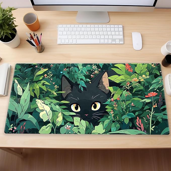 Cindasun Black Cat Mouse Pad Green XL 31.5 x 15.7 in