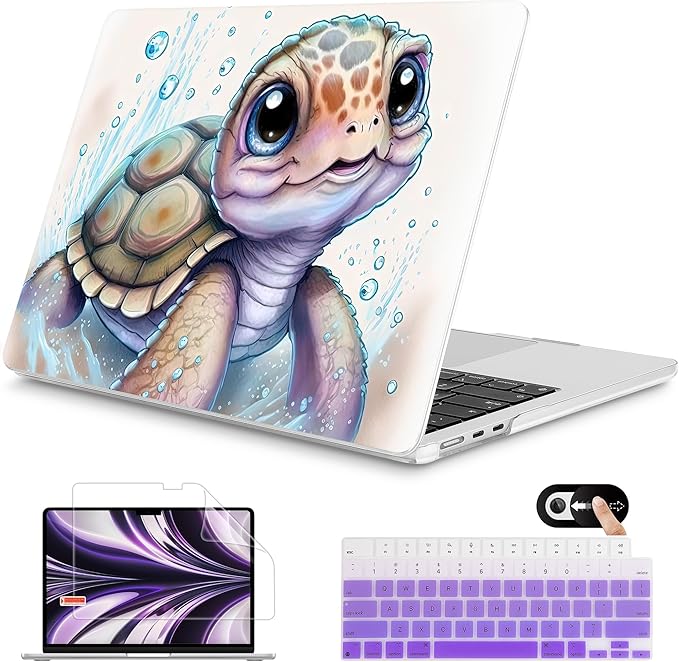 Mektron for 2026 MacBook Air 13-inch M5 Laptop Case A3449 with 13.6-inch Liquid Retina Display Fits 2025 A3240 M4 2024 A3113 M3 2023 A2681 M2 Printed Hard Shell for MacBook Air 13.6", Cute Turtle