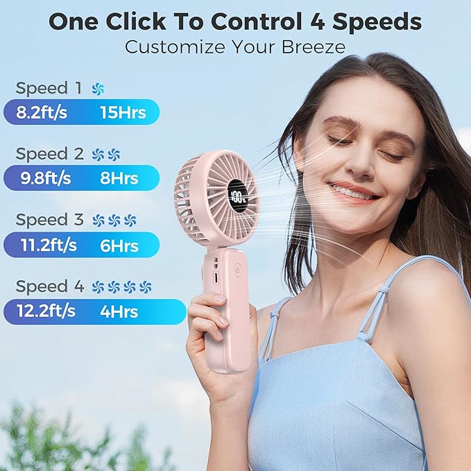 Handheld Fan Foldable, 5000mAh Rechargeable Hand Fans with Powerful Cooling, 4 Speeds, LED Display, Portable Fan for Travel,Concerts,Makeup,Lash,Outdoor Events,Gifts Women
