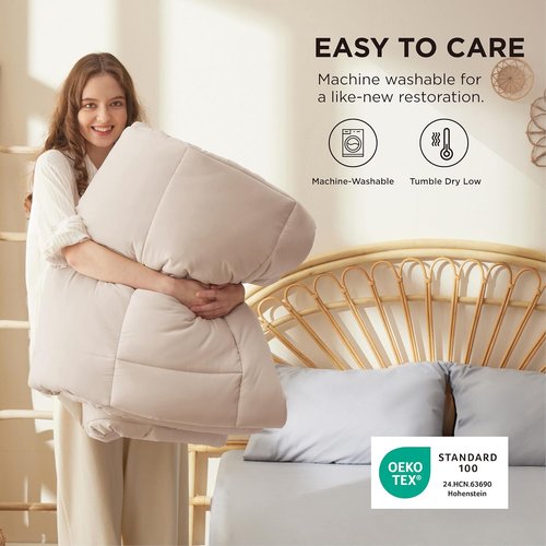 Bedsure Comforter Duvet Insert - King Size Quilted Down Alternative Bedding, All Season, Beige 90 x 102 Inches