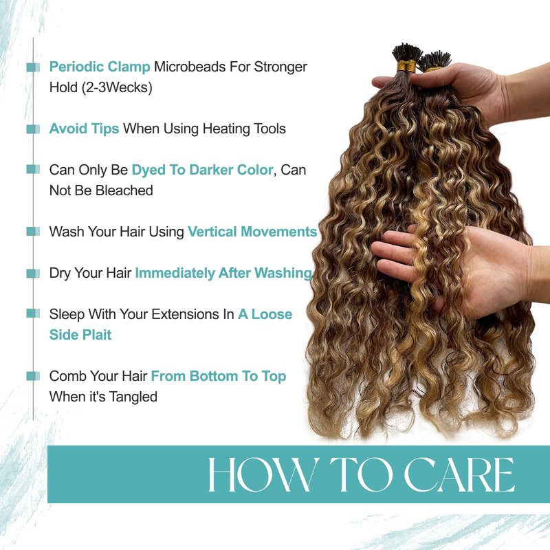 I Tip Human Hair Extensions 14inch 100 Strand 50G, Water Wave I Tips Hair Extensions Real Human Hair for Women Ombre Blonde Extensions I Tips Camel Brown Microlinks Cold Fusion I Tip Human Hair