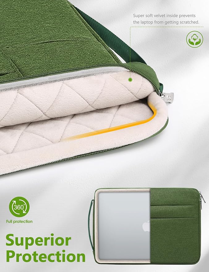 HYZUO 14-15 Inch Laptop Sleeve Bag for MacBook Air 15 M5 A3448 M4 M3 M2 2026-2023, MacBook Pro 15, 15" Surface Laptop, XPS 14/15 Plus, NoteBook Case for 14" HP Dell Lenovo Asus Acer, Grass Green