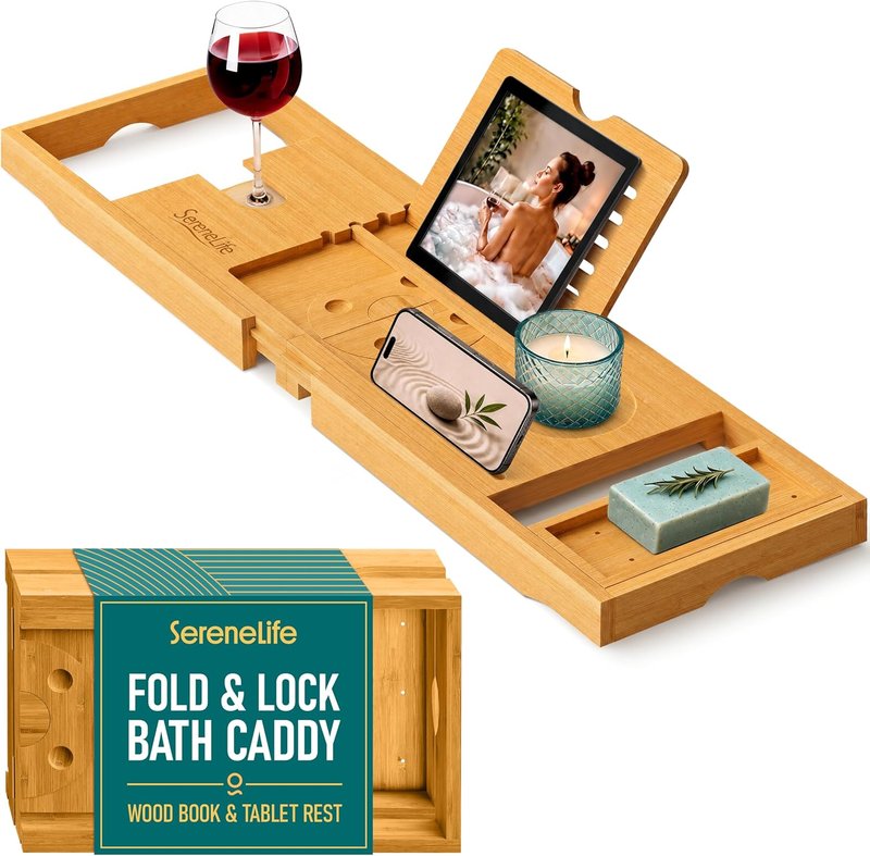 Premium Bathtub Tray Caddy - Expandable Bath Organizer for Unique Gifts | Natural Wood, Universal Fit for All Tubs