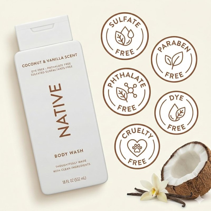 Native Body Wash - Coconut Vanilla Shower Gel | Sulfate & Paraben Free, 18 oz Each, Moisturizing for All Skin Types