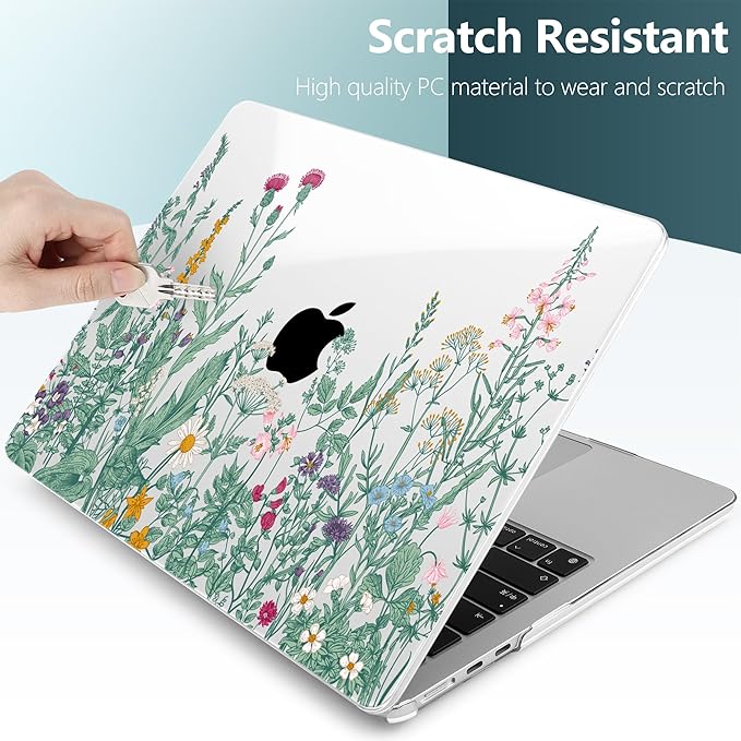 TWOLSKOO for MacBook Air 15 inch Case 2026 2025 2024 2023 Release M5 A3448 M4 A3241 M3 A3114 M2 A2941, Plastic Hard Shell & Screen Protector & Keyboard Cover & Trackpad Film, Botanical Illustration