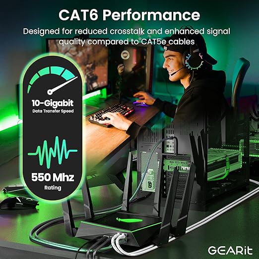 GEARit Cat 6 Ethernet Patch Cables 3 ft Green (Cat 6 Ethernet Cables 3 ft 24-Pack), CAT6 High Speed 24AWG 10Gbps RJ45 Snagless Gold-Plated, Ethernet Cable for Router, Switch, PC, PS5 Gaming, Server