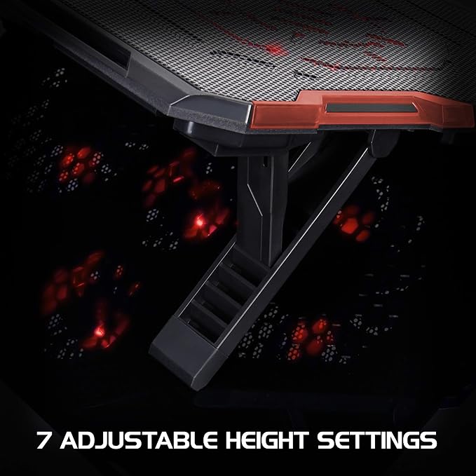 Enhance Cryogen Gaming Laptop Cooling Pad - Fits 17 in. Computer, PS4 - Adjustable Laptop Cooling Stand with 5 Quiet Cooler Fans, 2 USB Ports and LED Lighting - Slim Portable Design 2500 RPM (Red)