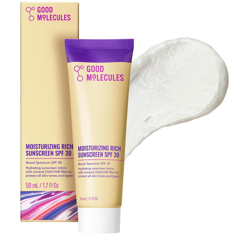Good Molecules Moisturizing Rich Sunscreen SPF 30 – Mineral Zinc Oxide Face Sunscreen - Hydrating, Fragrance-Free, No White Cast | Broad Spectrum UVA/UVB Protection - 50 ml / 1.7 fl oz