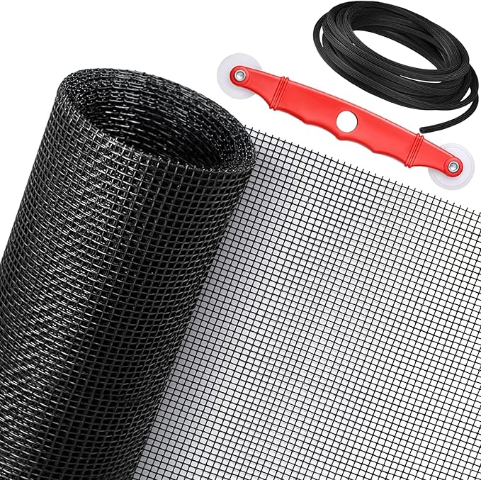 SAKURRY Window Screen Replacement Kit, 59'' x 106'' Fiberglass Screen Mesh with Rolling Tool and Screen Retainer Spline, DIY Adjustable Screen Door Mesh for Window, Door and Patio, Black