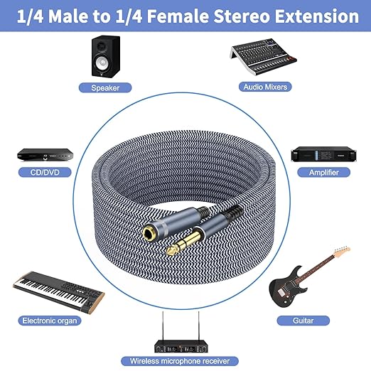 GOSYSONG 1/4 inch Extension Cable 30ft, 1/4" inch Male to Female Stereo Guitar Extension Cable