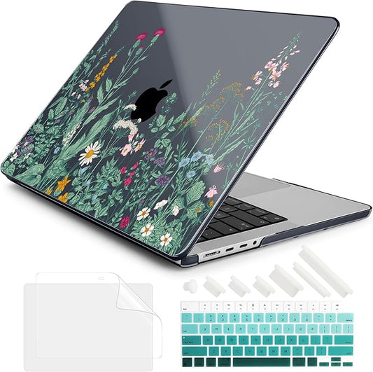 DONGKE Compatible with MacBook Pro 16 Inch Case (2026-2021 Release, M5 M4 M3 M2 M1 Pro/Max Chip), Plastic Hard Shell Cover with Keyboard Cover & Screen Protector for MacBook Pro 16", Garden Florals