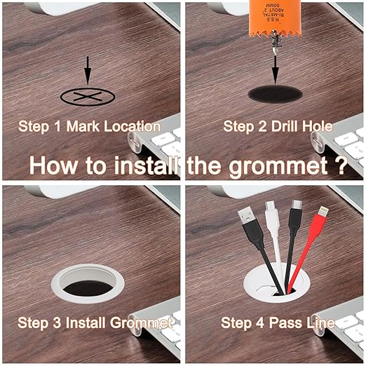 VIKITON Desk Grommet 2 inch with Hole Saw, 8PCS, White