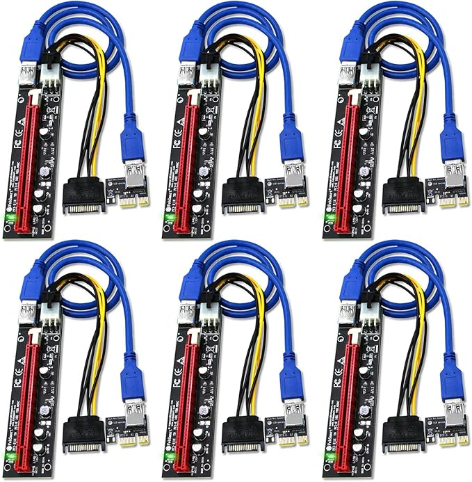 FebSmart GPU Riser for Ethereum Mining Rigs, PCIE Risers for ETH Mining Rigs, 6PCS Black