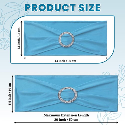 MDS Premium Stretch Chair Sashes - Pack of 100 Elastic Covers with Buckle Slider for Weddings | Blue