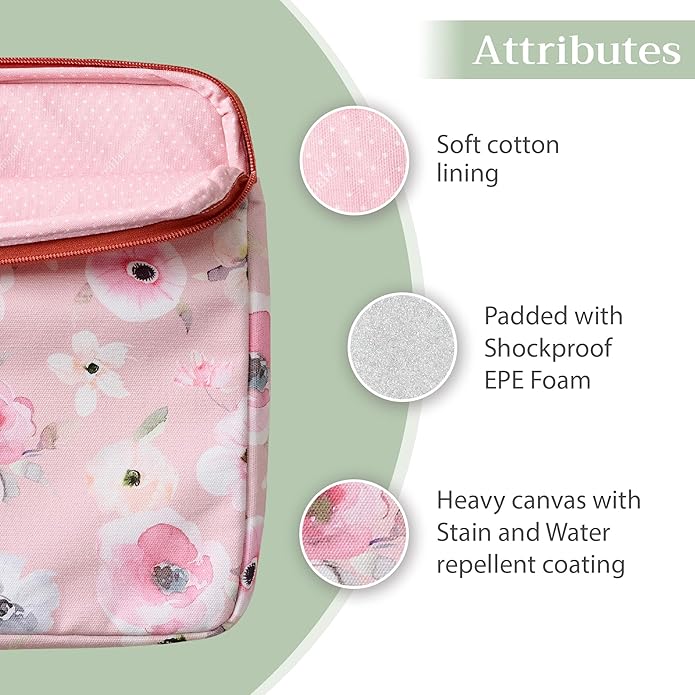 Maison d'Hermine Laptop Bag with Pocket Upto 13.5 inch Stain and Water Repellent Cotton Canvas Spring Summer (Romantic Poppy - Saumon)