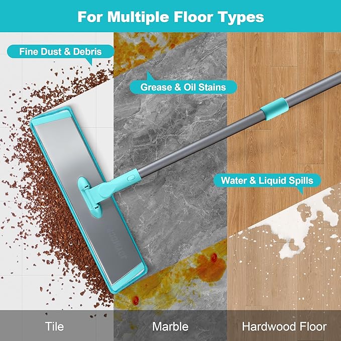 JOYMOOP 18 Inch Dust Mop for Hardwood Floors, Heavy Duty Industrial Wet Dry Mops with Telescopic Handle, Includes 5 Microfiber Mop Pads - Blue-Grey