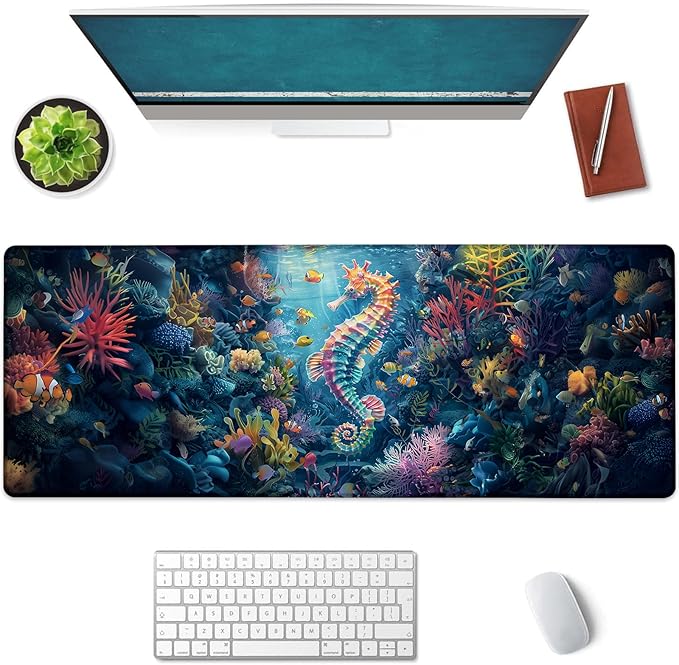 Mounidso Seahorse Large Mouse Pad, Gaming Mouse Pad, Keyboard Mat, Non-Slip Rubber Base, Office Accessories, Desk Mat, MousePads for School, Work, Home Decor Gifts 31.5" x 11.8"