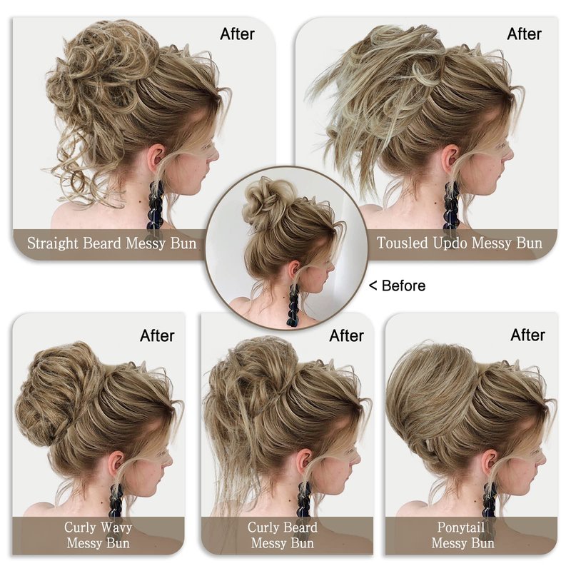 HMD 5 Pieces Messy Hair Bun Hairpiece Tousled Updo for Women Hair Extension Ponytail Scrunchies with Elastic Rubber Band Long Updo Messy Hairpiece Hair Accessories Set for Women（18TH85）