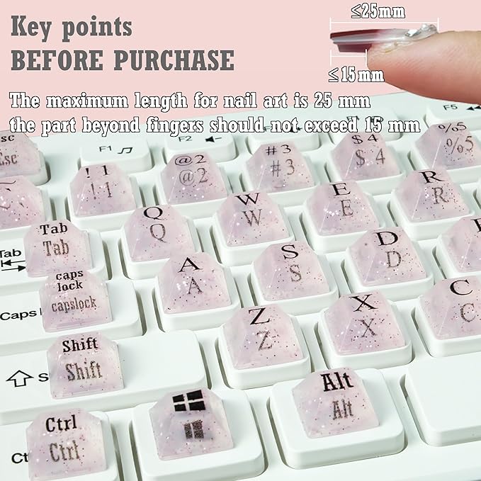 Ivaso 80 Pcs Keyboard Sticker for Long Nails Typing and Gaming, Symbolic and Alphanumeric Sticky Silicone Keys for Keyboards and Laptop (Sparkly Pink)