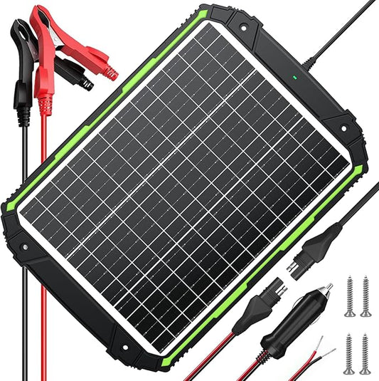 Sun Energise 25W 12V Solar Powered Battery Charger & Maintainer, Built-in Smart MPPT Charge Controller, Waterproof 25 Watt 12 Volt Solar Panel Trickle Charging Kits for Car Auto Boat RV Marine Trailer