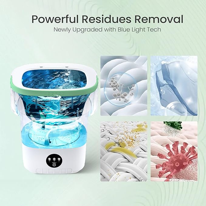 Portable Washing Machine - 16L Mini Foldable Washer with Spin Basket, 3 Cleaning Modes & Deep Cleaning for Small Clothes, Collapsible Laundry for Apartment, Home, Hotel and Travel (Green)