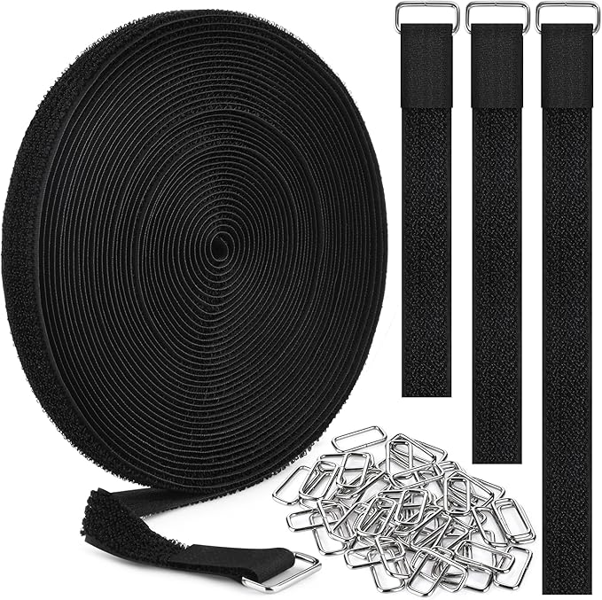 Nettbe 0.75" x39.4ft Hook and Loop Straps with 60 Buckles Adjustable Cut-to-Length Cable Ties - Reusable Nylon Fastening Tape Cable Straps for Storage or Organization (0.75in x 39.4ft)