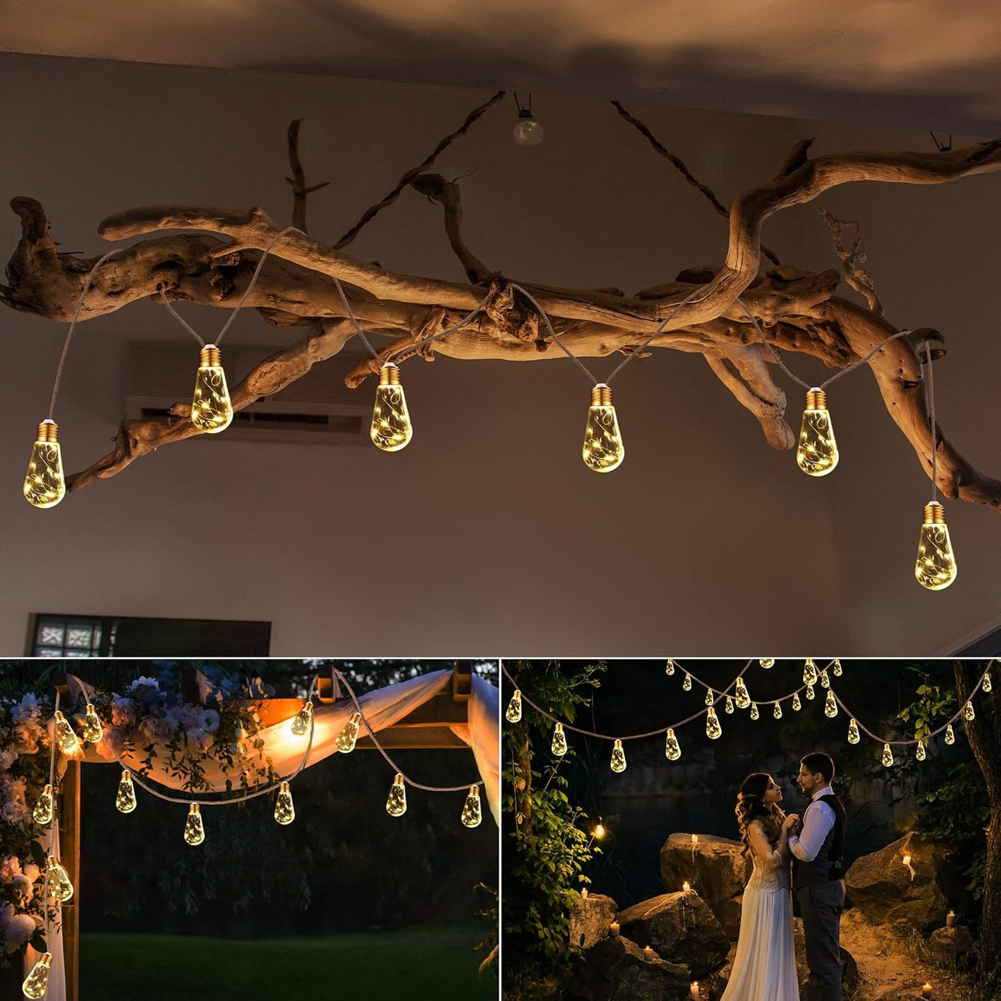 Skiennix Solar Outdoor String Lights - 20Ft Vintage Rope Design | Waterproof Warm White with 8 Modes & 16 Shatterproof Bulbs