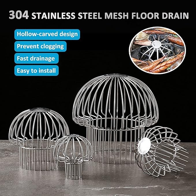 Gutter Guard 304 Stainless Steel Outdoor Roof Drain Anti-Blocking Line Cap, Mushroom Type Drainage Gutter Guard Filter, Gutter Cleaning Tool, for Stops Leaves Seeds and Other Debris,2in ï¼4pcsï¼