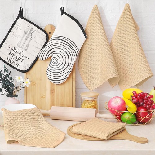 Homaxy 100% Cotton Waffle Weave Dish Cloths - Ultra Soft & Absorbent Quick Drying Towels | 12 x 12 Inches, 8-Pack, Apricot