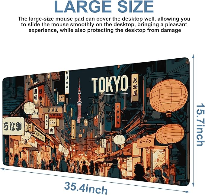 NITAHHHY Gaming Desk Pad Large Extra Length Tokyo Japan Mouse Pad Keyboard Laptop Non-Slip Waterproof with Rubber Base Thick Stitched Edge Mouse Mat for Office Home 35.4 x 15.7 Inches