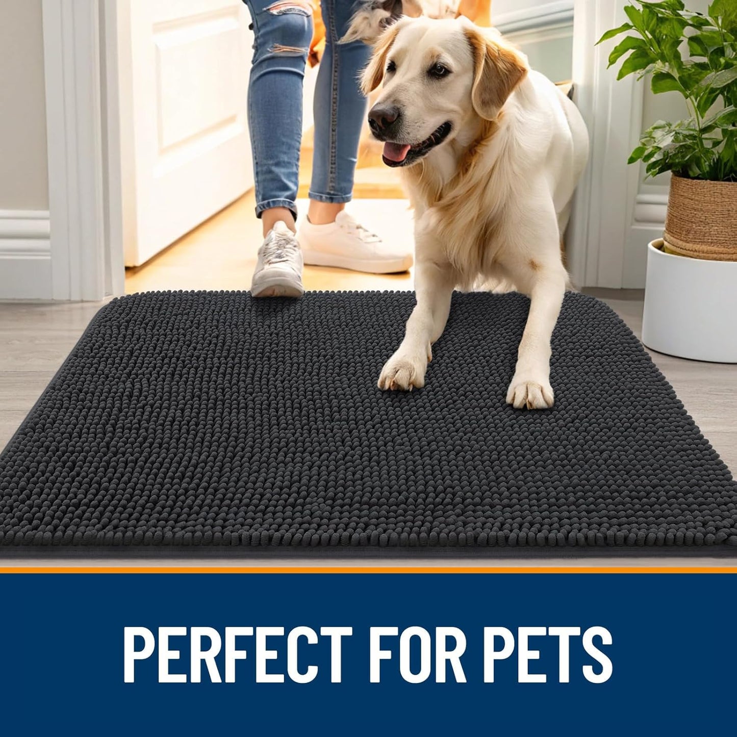 OLANLY Dog Door Mat - Absorbent Non-Slip Chenille for Muddy Paws | 59x32 Inches, Dark Grey