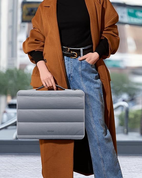 Grey Puffy Laptop Sleeve 16-Inch Fluffy Protective Sleeve for MacBook Pro 16/Air 15, Dell XPS 15, HP, for Travel & College