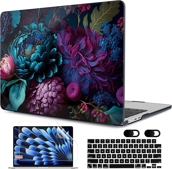 MEEgoodo Case for M5/M4/M3/M2 MacBook Air 13 inch Case 2026 2025 2024 2022, Fit Model A3449/A3240/A3113/A2681, Laptop Hard Shell Compatible with MacBook Air 13.6-inch, Beautiful Fantasy Flower