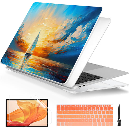 Batianda Design Case for M1 MacBook Air 13 Inch Model A2337 A2179 A1932 2021 2020 2019 Release,3D Painted Landscape Series Hard Shell with Keyboard Cover & Screen Protector, Sail