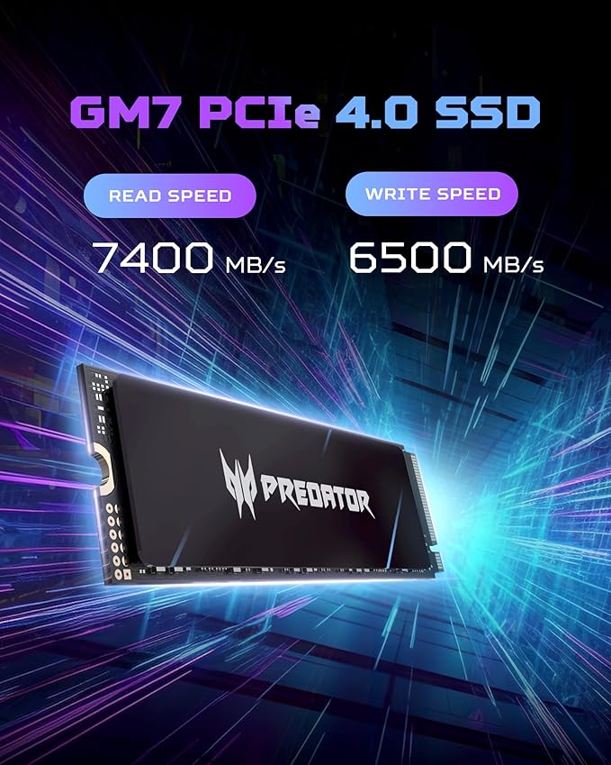 acer Predator GM7 1TB SSD: M.2 2280 PCIe Gen 4 x4 NVMe 2.0, Read Speed Up to 7400 MB/s, Internal PC Solid State Drive for Laptop, Desktop and PS5 - BL.9BWWR.118