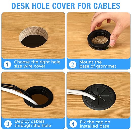 Desk Grommet 2" (50 mm), Desk Hole Cover for Cables Brown, Cable Grommet ABS Plastic, Desk Hole Grommet for Office and Home Table Cable, Detachable & Flexible Cable Cord Organizer-2 Pcs