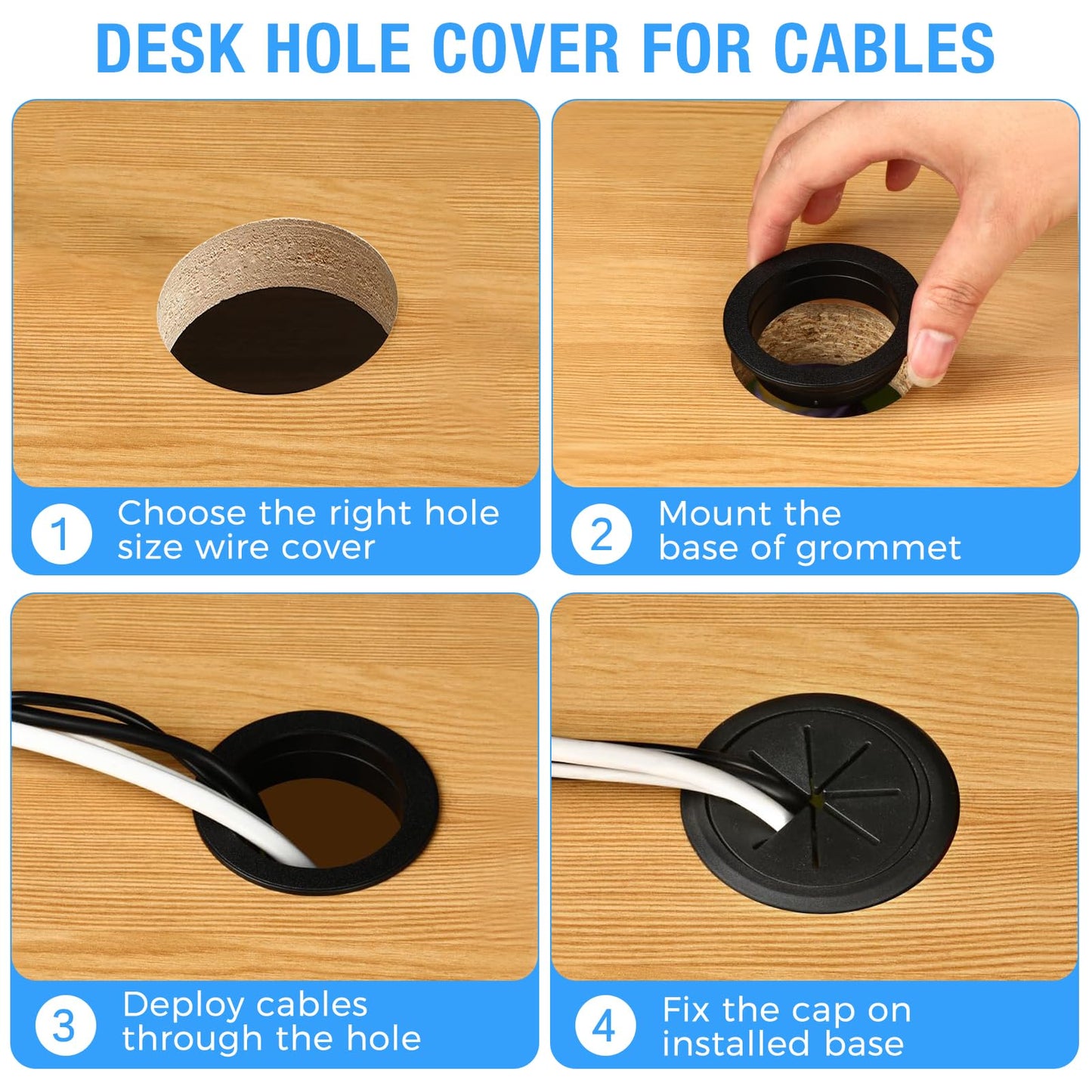 Desk Grommet 2" (50 mm), Desk Hole Cover for Cables Coffee, Cable Grommet ABS Plastic, Desk Hole Grommet for Office and Home Table Cable, Detachable & Flexible Cable Cord Organizer-8 Pcs