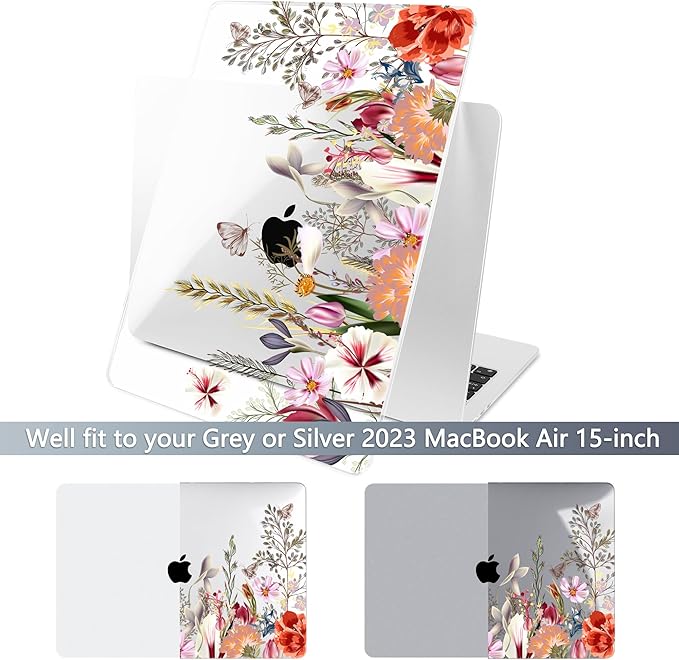Batianda Premium Case for New MacBook Air 15 inch with M5 M4 M3 M2 Chip 2026 2025 2024 2023 Release, Designed Ultra-Slim Hardshell & Keyboard Cover & Screen Protector 4-in-1 Bundle, Flower Field