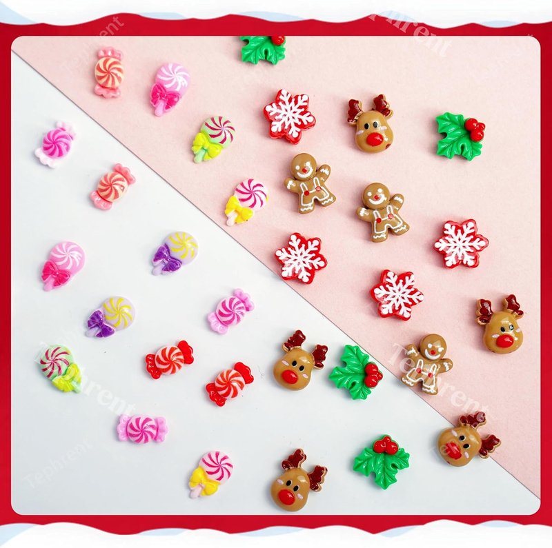 Christmas Nail Art Charms - 3D Gingerbread Man & Snowflake Resin Gems | Cute Winter Nail Supplies for Women