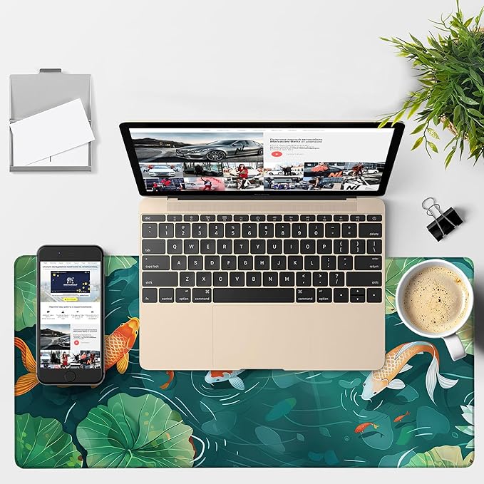 NITAHHHY Colorful Koi Fish Gaming Mouse Pad 3mm Thick Stitched Edge Waterproof Non-Slip Large Computer Keyboard Mouse Mat,Suitable for Office Entertainment Decorative Desk Pad 35.4 x 15.7 Inches
