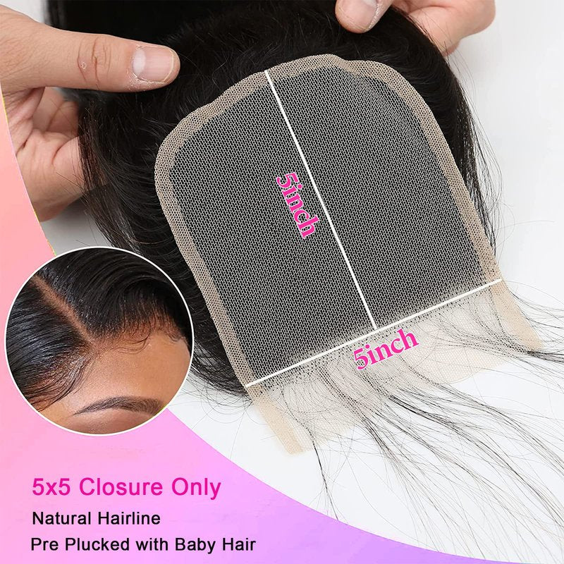 Lemoda 5x5 Closure Body Wave HD Transparent Lace Closure 12A Brazilian Virgin Human Hair Closure Pre Plucked with Baby Hair Natural Black 18 Inch
