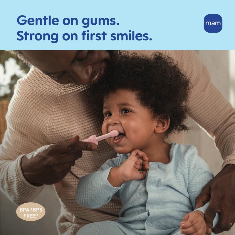 MAM Baby Toothbrush Training Brush 5+ Months – Extra Soft Infant Toothbrush with Safety Shield, Small Rounded Head for First Teeth & Gums, Indicator Bristles, Non Slip Handle, BPA Free (2 Pack)